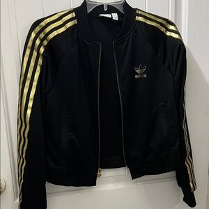 adidas Black Jacket with Gold Stripes